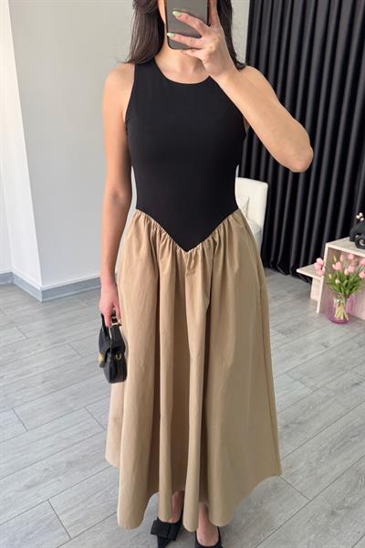 Sıfır Kol Taba Siyah Elbise