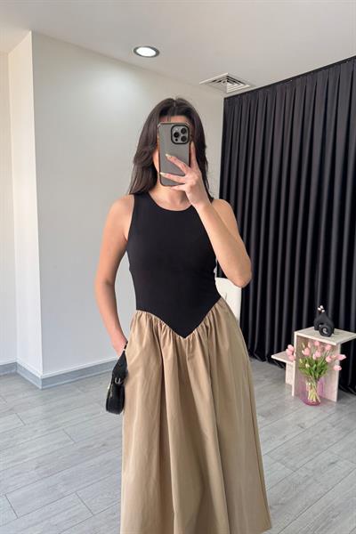 Sıfır Kol Taba Siyah Elbise