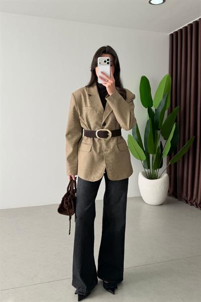 Sion Kemerli Ekose Blazer Ceket
