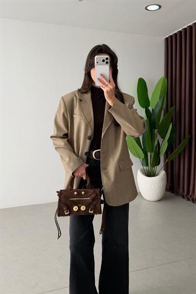 Sion Kemerli Ekose Blazer Ceket