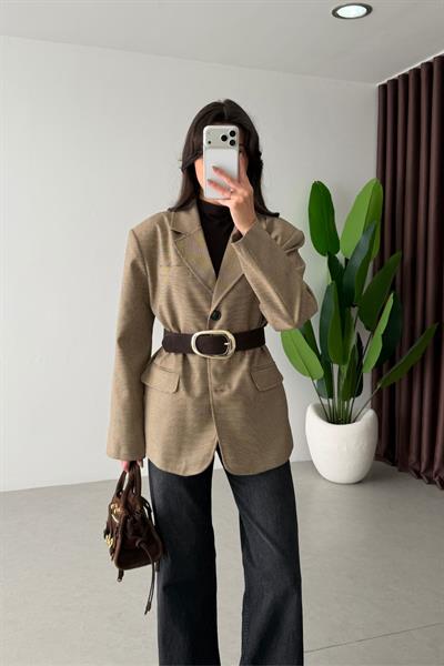 Sion Kemerli Ekose Blazer Ceket