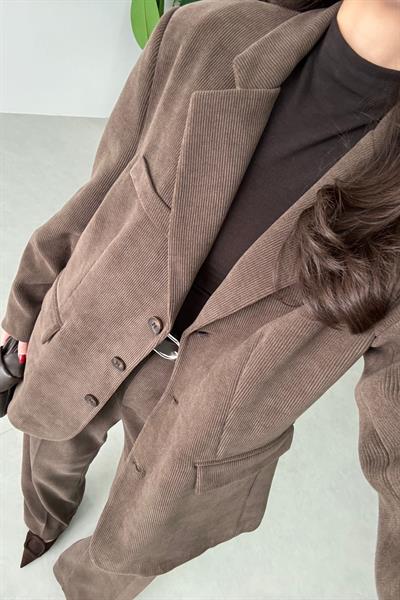 Norea Kahve Kadife Blazer Ceket Pantolon Takım