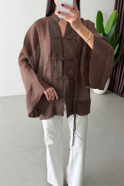 Stay Kahve Şifon Kimono Gömlek