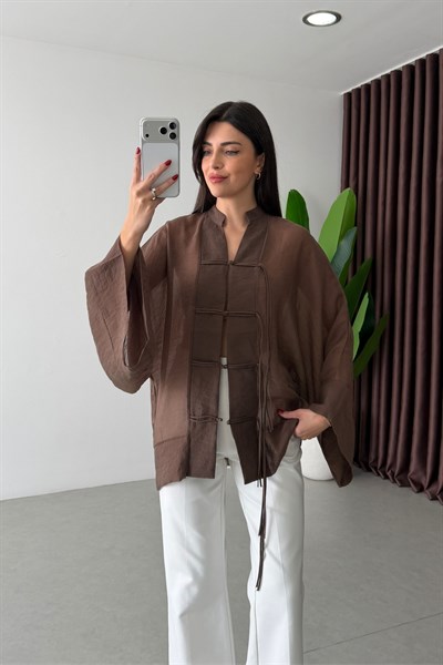 Stay Kahve Şifon Kimono Gömlek