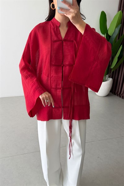 Stay Kırmızı Şifon Kimono Gömlek