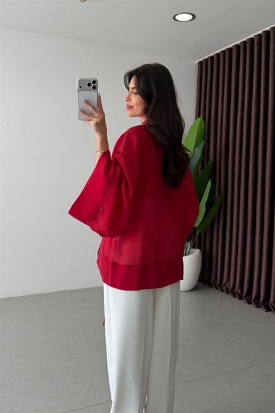 Stay Kırmızı Şifon Kimono Gömlek