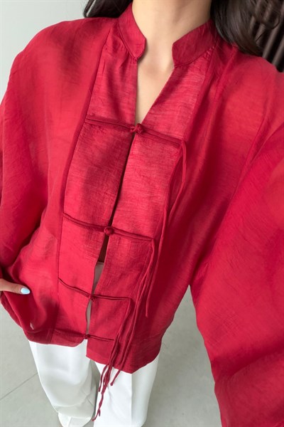 Stay Kırmızı Şifon Kimono Gömlek