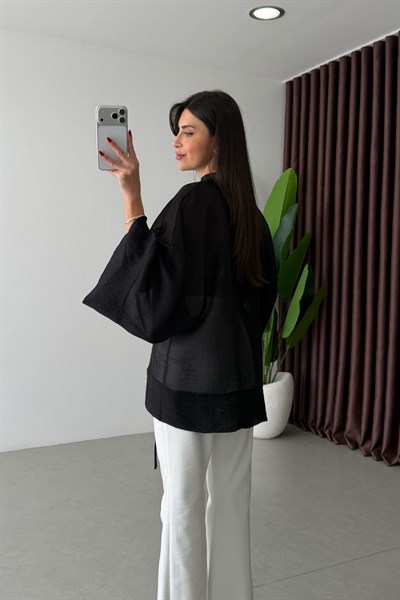 Stay Siyah Şifon Kimono Gömlek