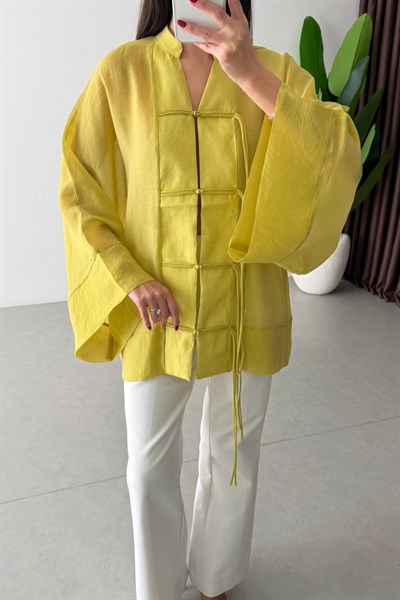 Stay Yeşil Şifon Kimono Gömlek