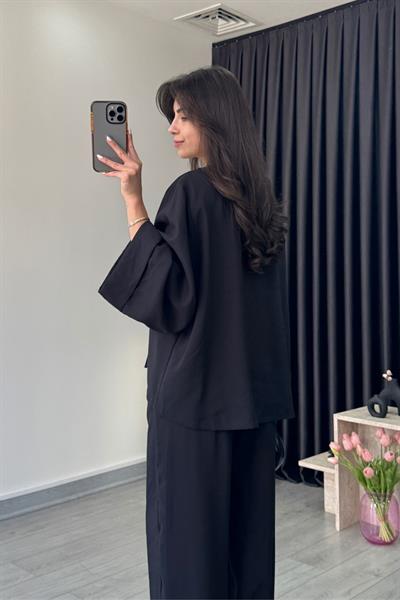 Tasha Siyah Modal Bluz Pantolon Takım