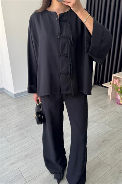 Tasha Siyah Modal Bluz Pantolon Takım