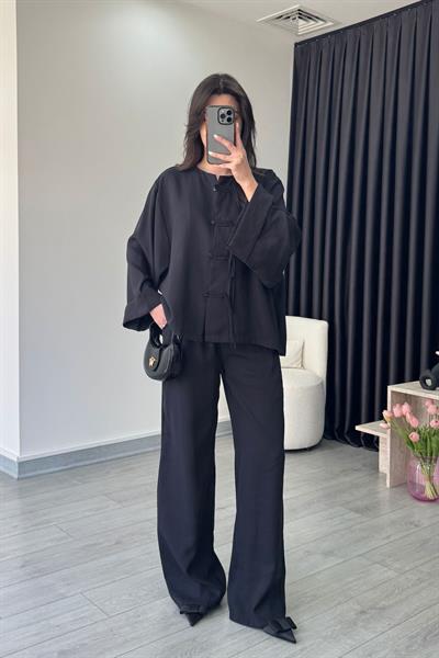 Tasha Siyah Modal Bluz Pantolon Takım