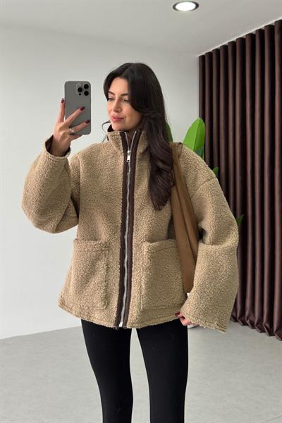 Teddy Bej Biyeli Peluş Ceket