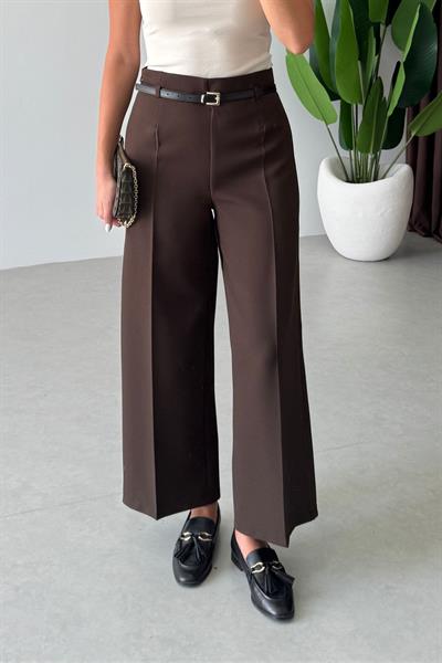 Tely Kahve Culotte Kemerli Pantolon