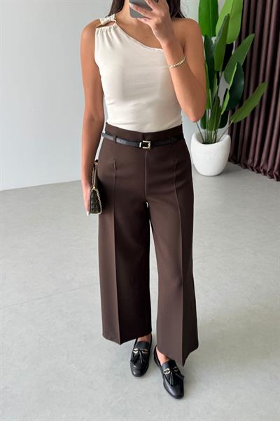 Tely Kahve Culotte Kemerli Pantolon