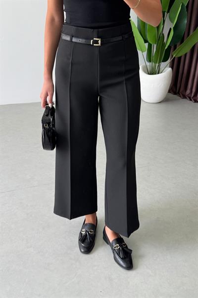 Tely Siyah Culotte Kemerli Pantolon