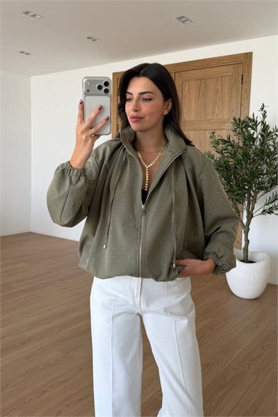 Tracy Haki Taşlı Tasarım Bomber Ceket