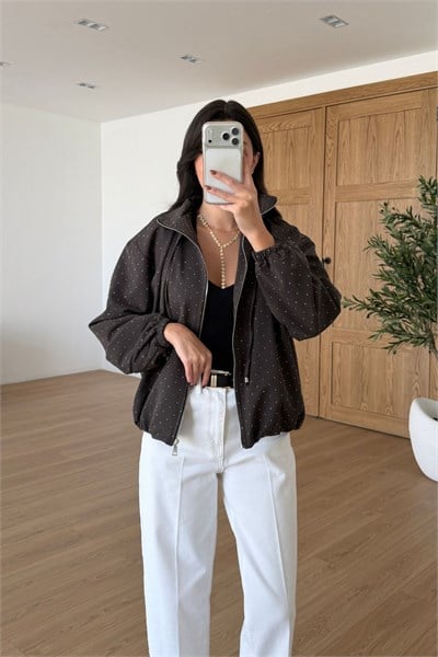 Tracy Kahve Taşlı Tasarım Bomber Ceket