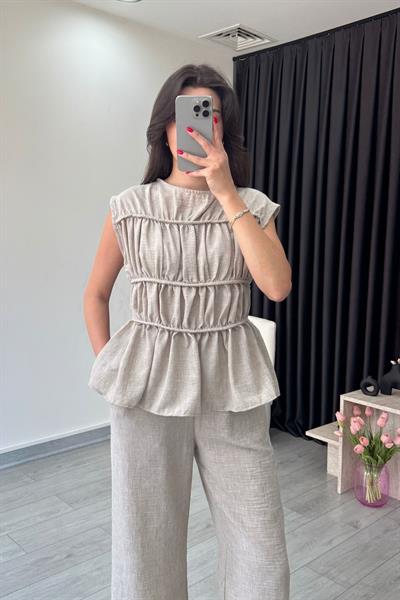 Via Vizon Keten Bluz Pantolon Takım