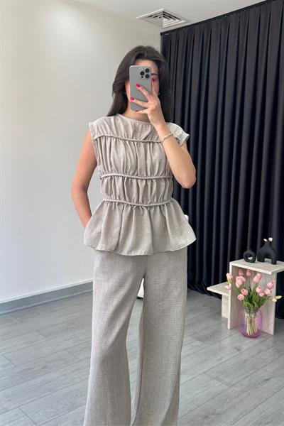 Via Vizon Keten Bluz Pantolon Takım