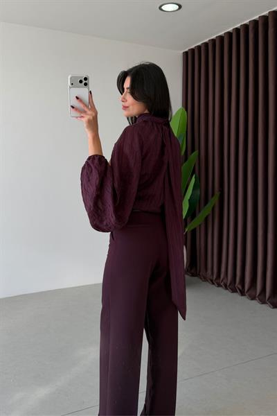Vinla Mürdüm Duble Paça Kemerli Pantolon