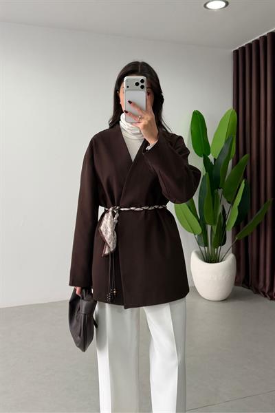 West Kahve Fular Kemerli Blazer
