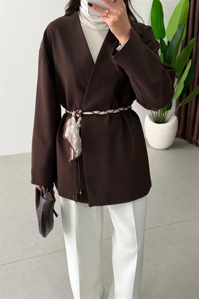 West Kahve Fular Kemerli Blazer