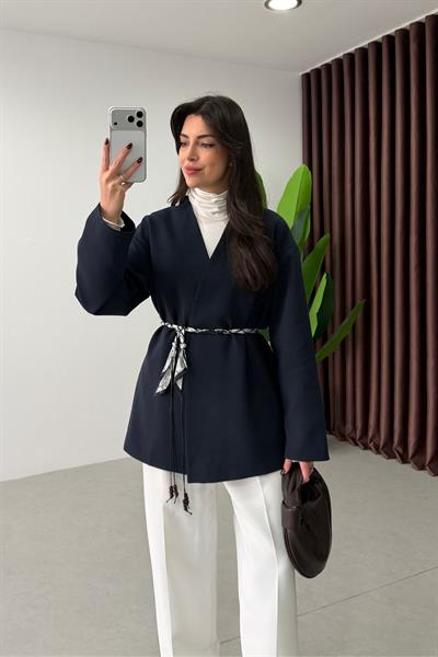 West Lacivert Fular Kemerli Blazer