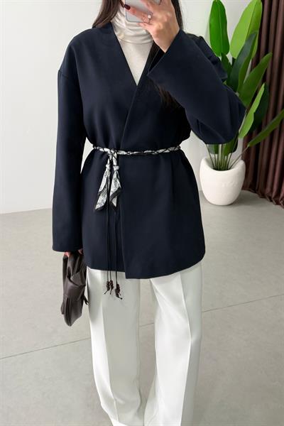 West Lacivert Fular Kemerli Blazer