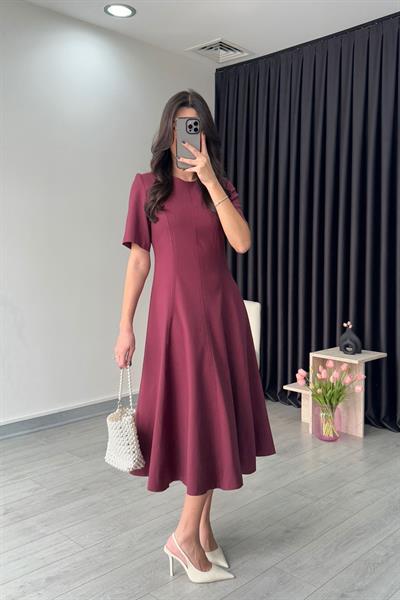 Yarım Kol Mürdüm Kloş Elbise