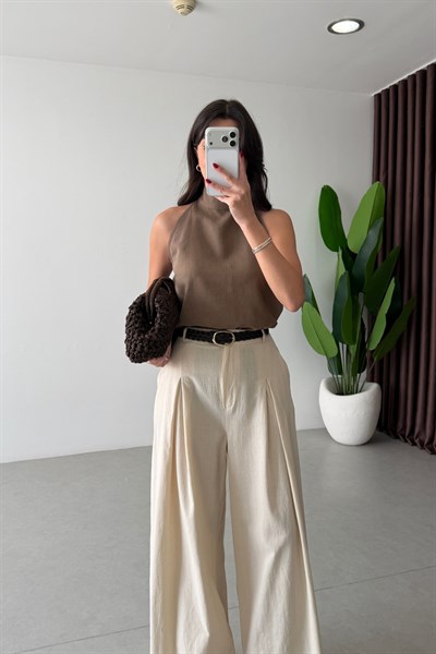 Yone Natural Kemerli Keten Pantolon