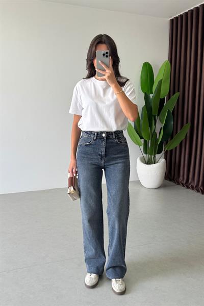 Vena Koyu Lacivert Wide Leg Jean
