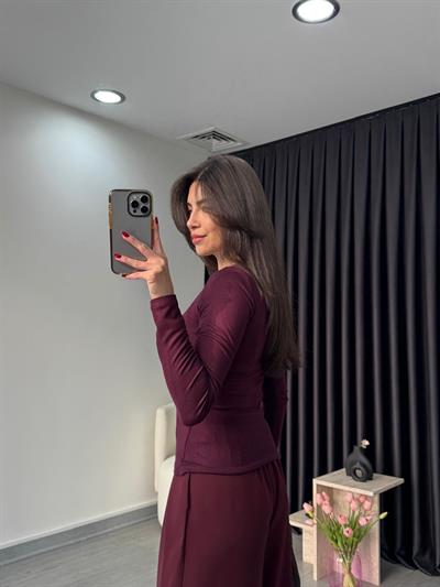 Yumuşak Dokulu Bordo Kayık Yaka Body
