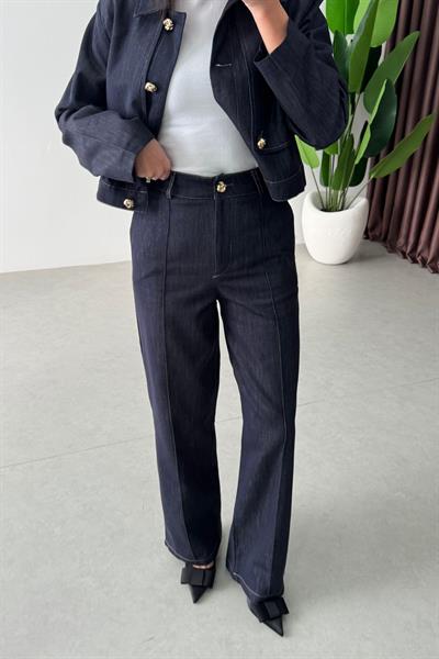 Zaye Gold Düğme Detay Denim Takım