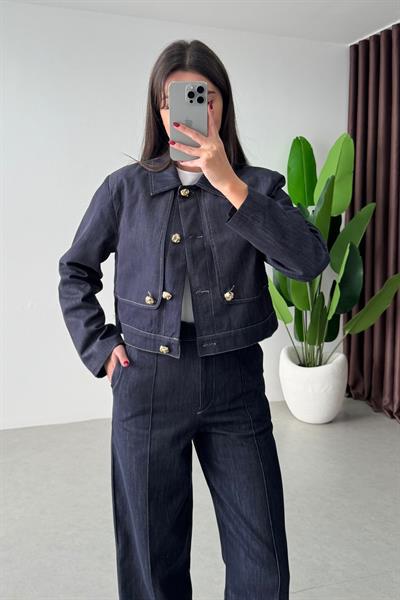 Zaye Gold Düğme Detay Denim Takım