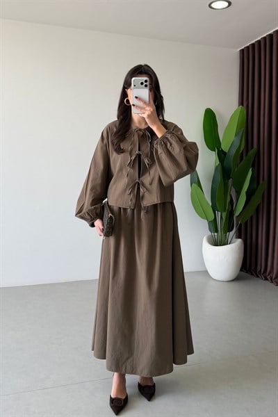 Zeri Haki Keten Kimono Etek Takım