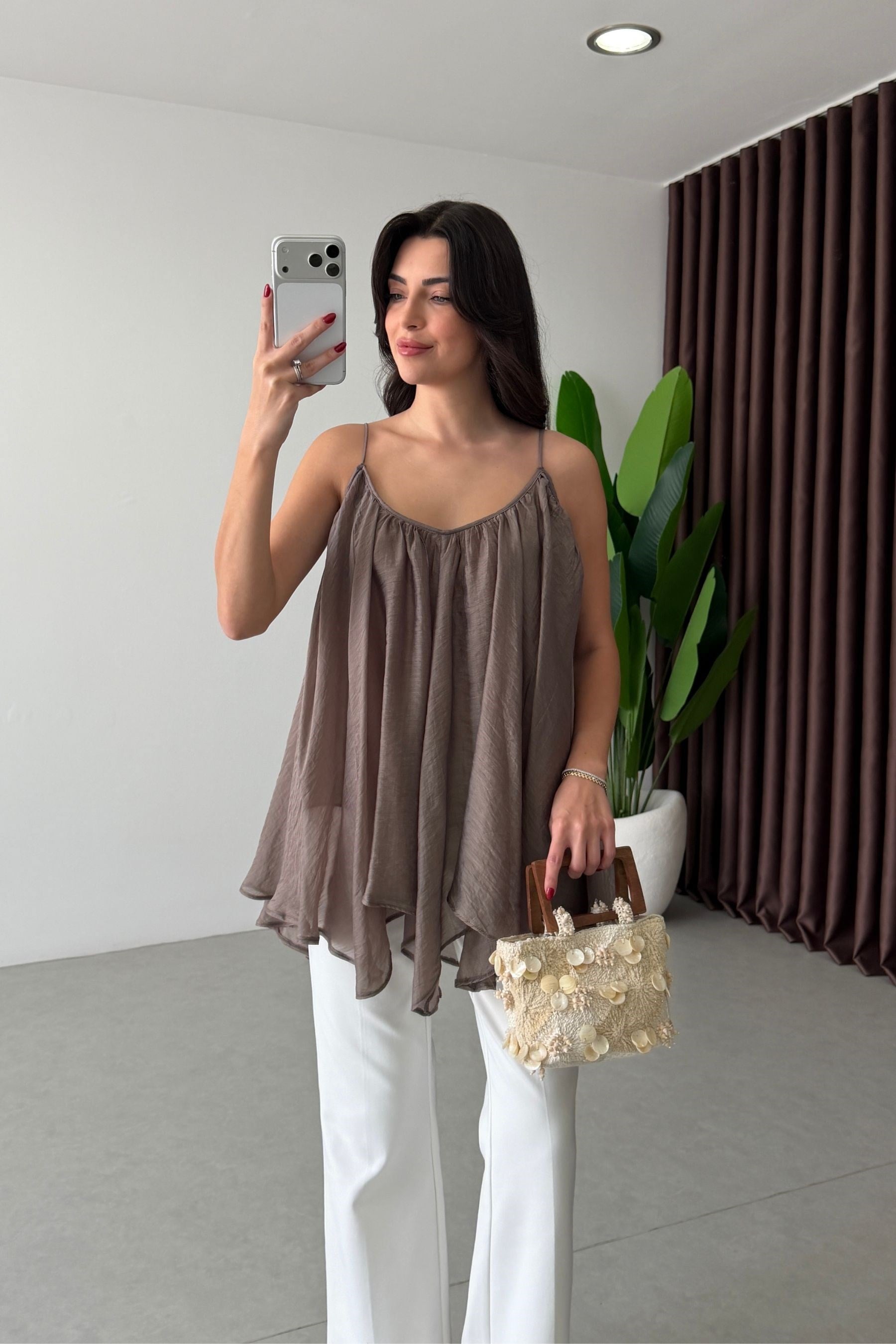 Avor Bronz Volanlı Şifon Bluz
