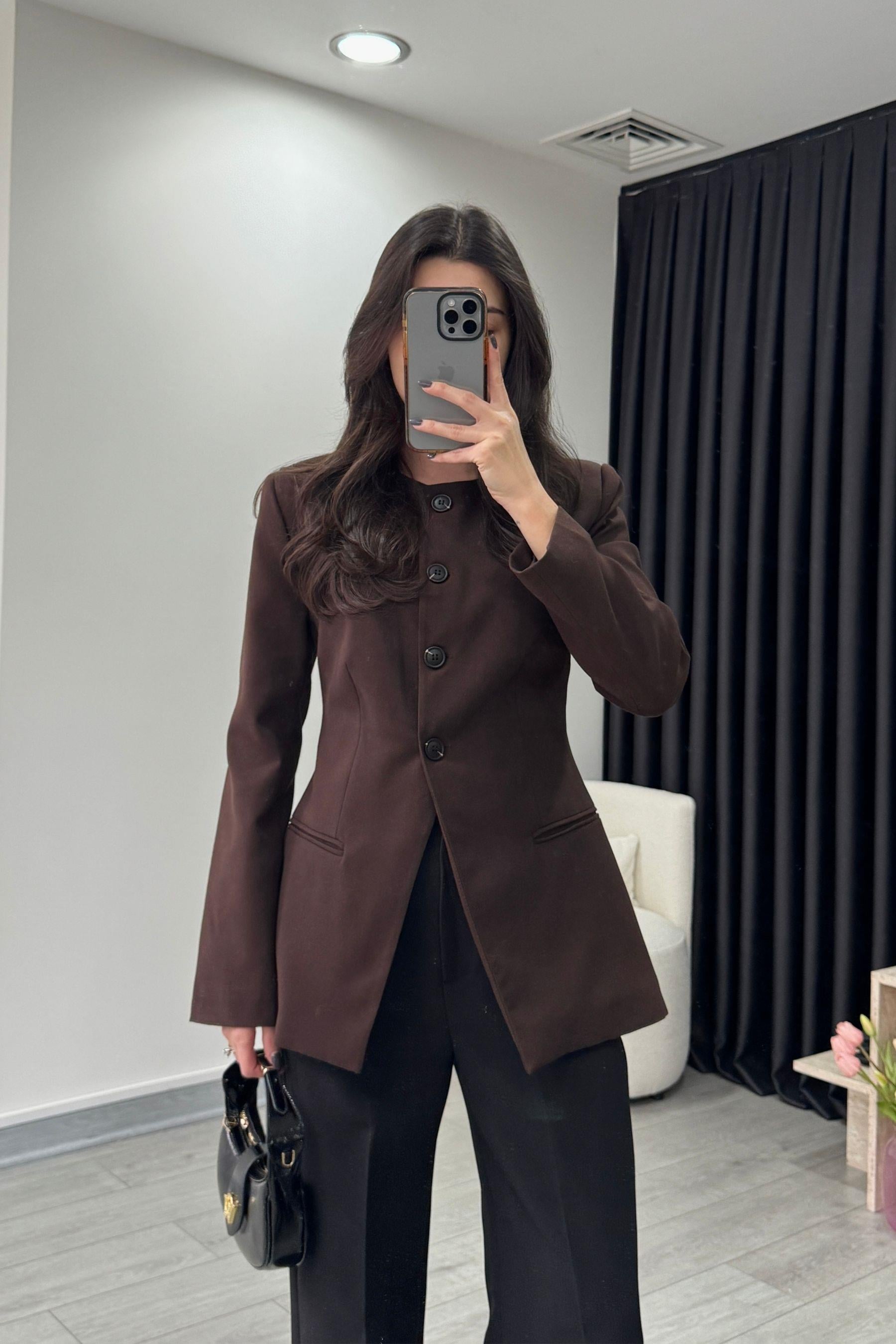 Belden Oturtmalı Kahve Tasarım Ceket