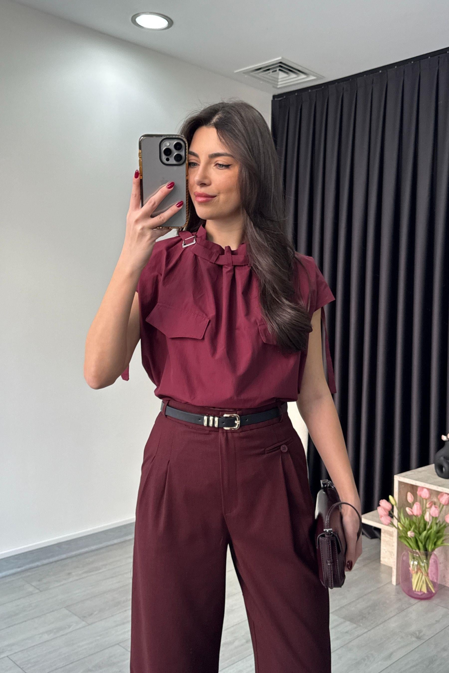Bordo Tasarım Poplin Gömlek