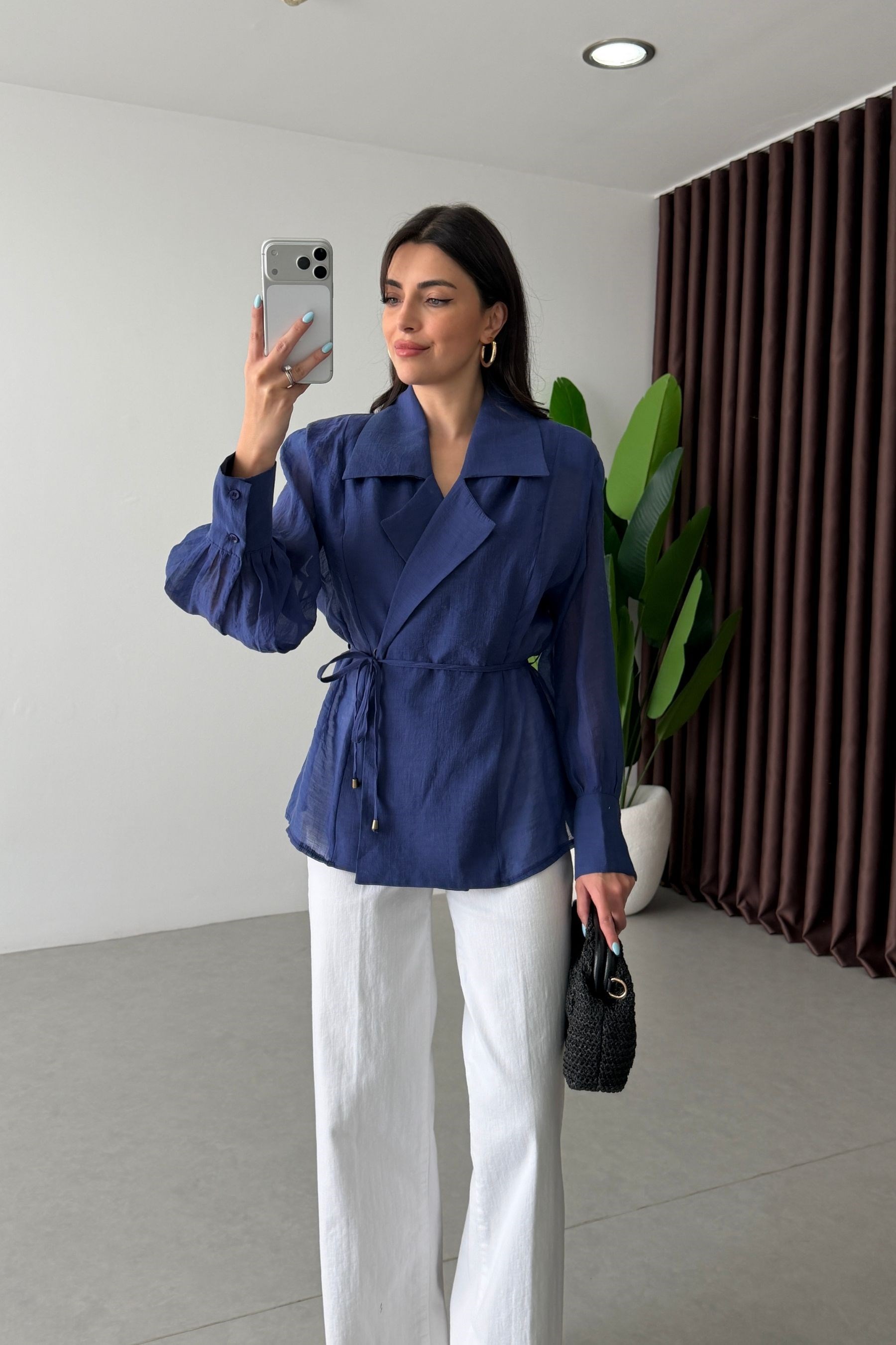 Dian Lacivert Kruvaze Tensel Gömlek