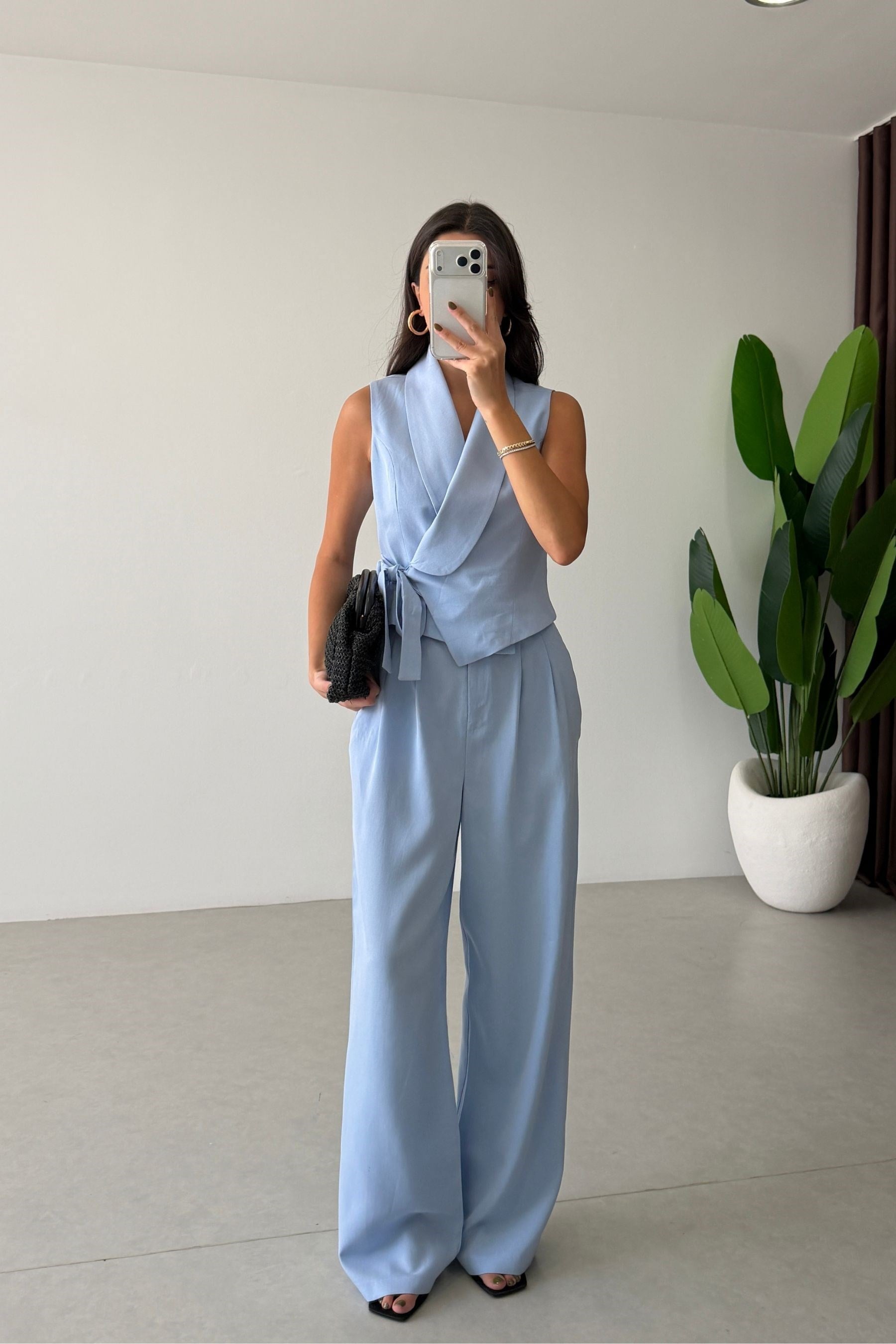 Donna Mavi Keten Yelek Pantolon Takım