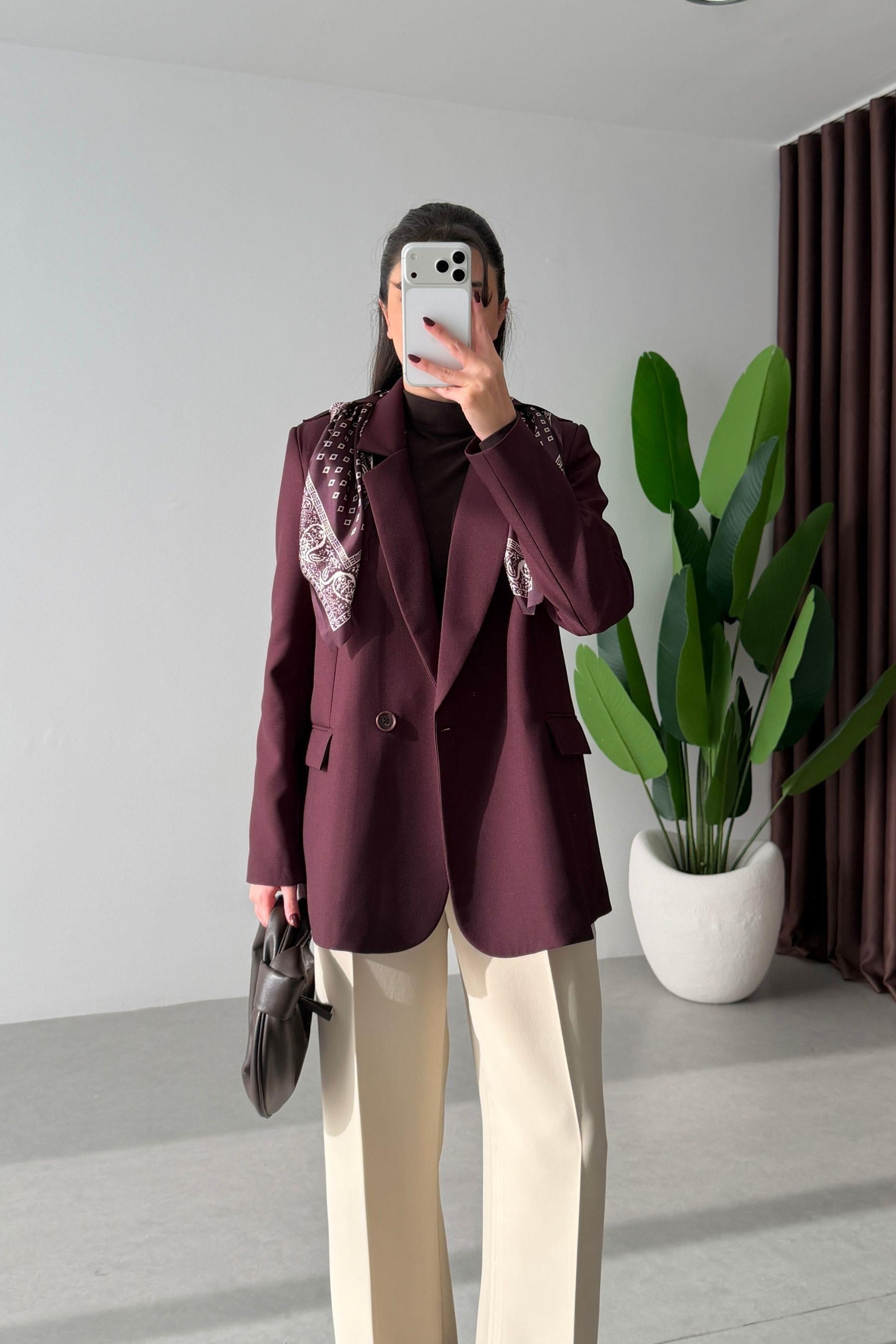 Dublin Mürdüm Fularlı Blazer Ceket