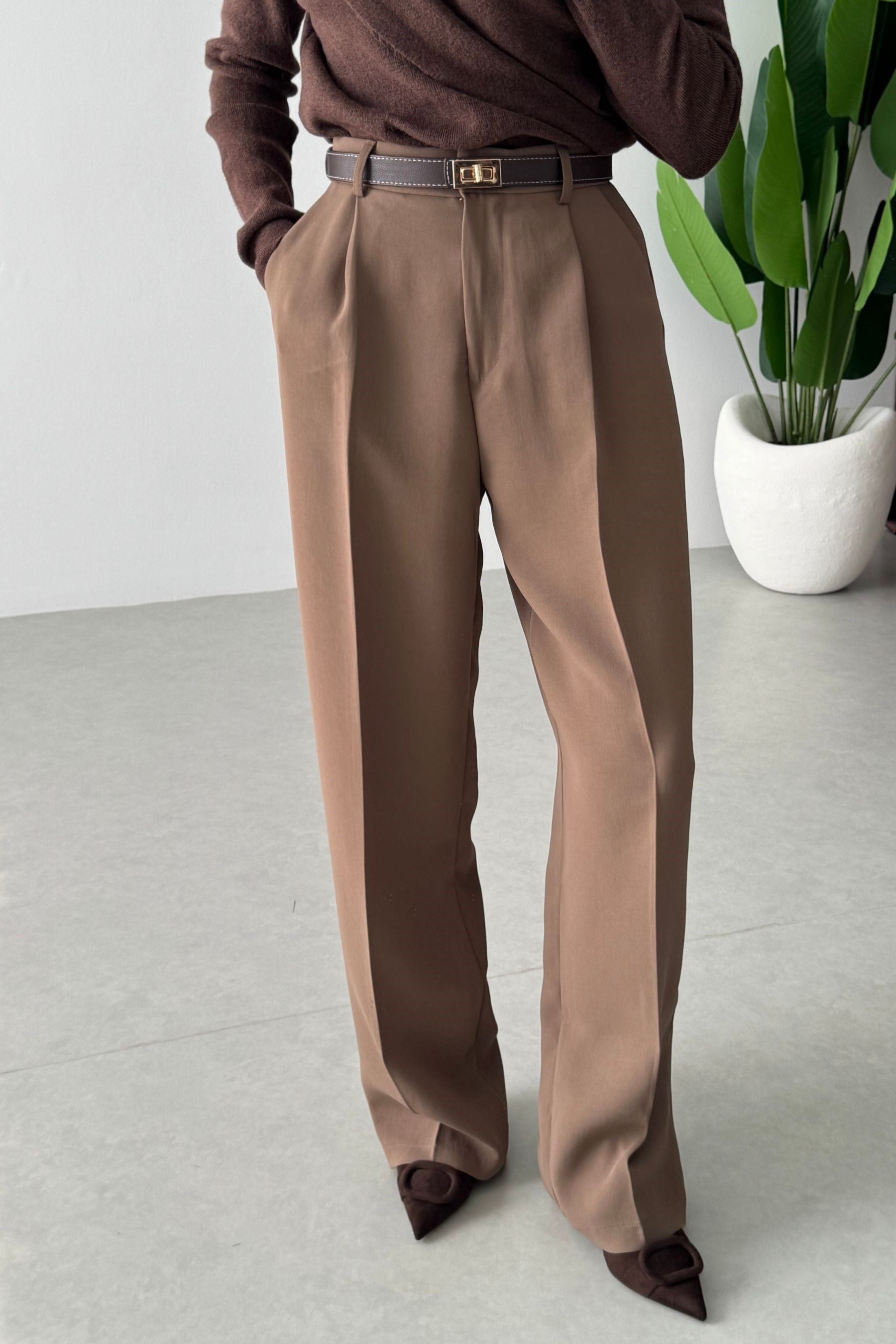 Edna Camel Krep Kumaş Palazzo Pantolon