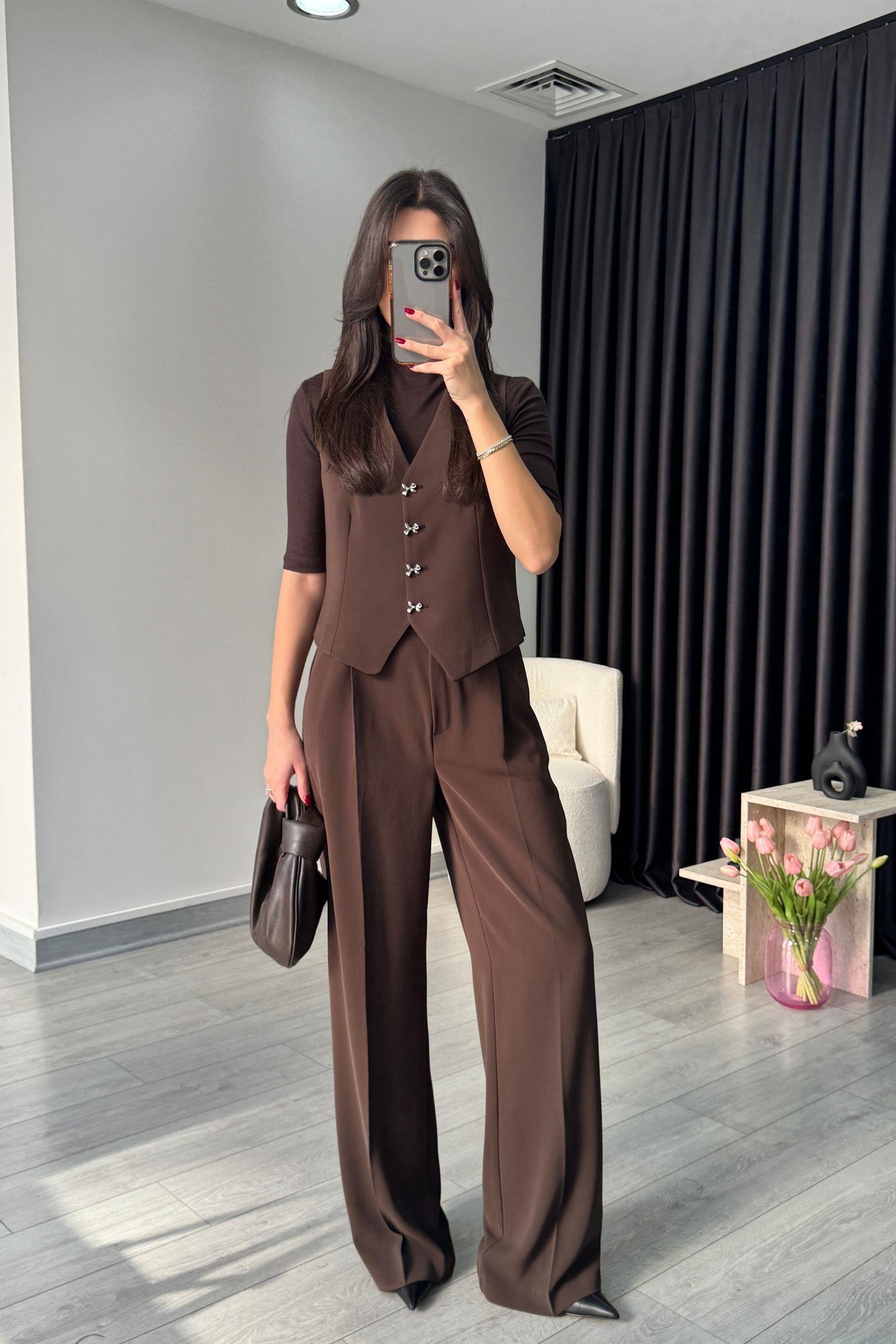 Elisa Kahve Yelek Pantolon Takım