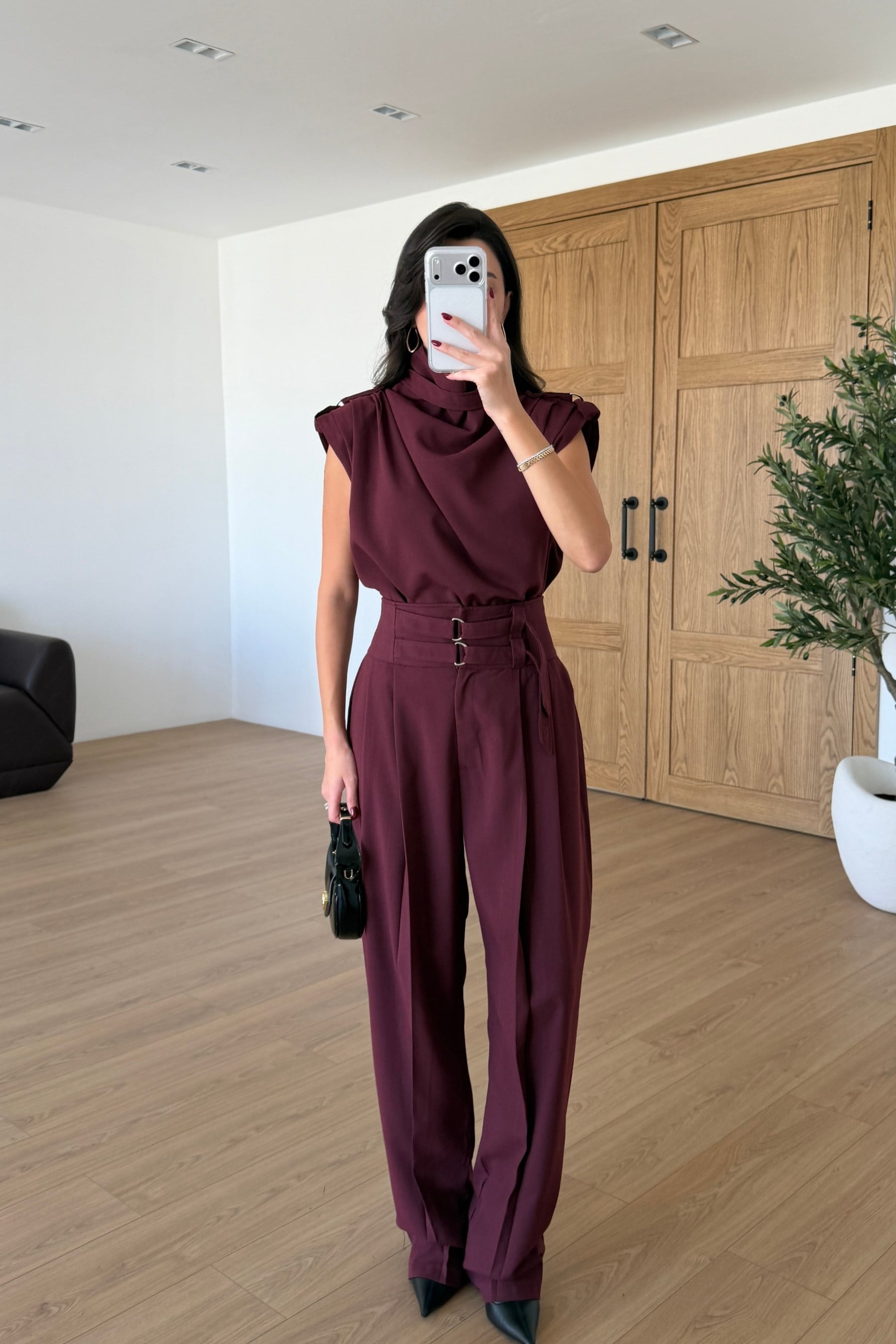 Elora Bordo Tasarım Bluz Pantolon Takım