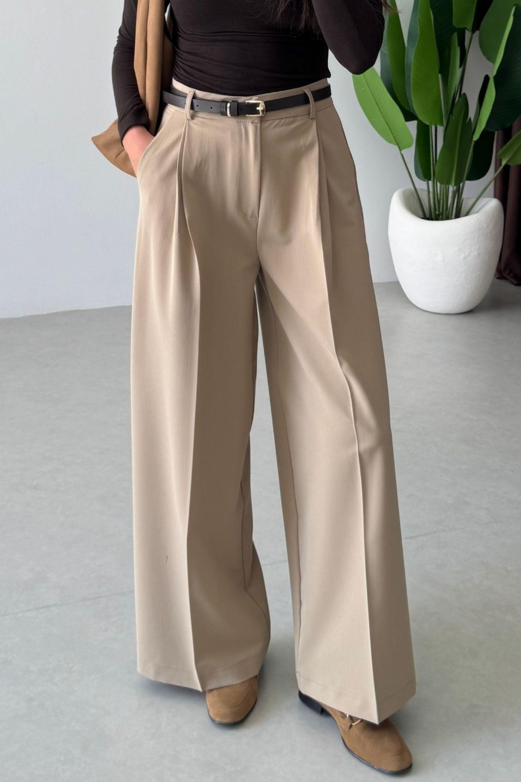 Elva Camel Pilise Detay Palazzo Pantolon