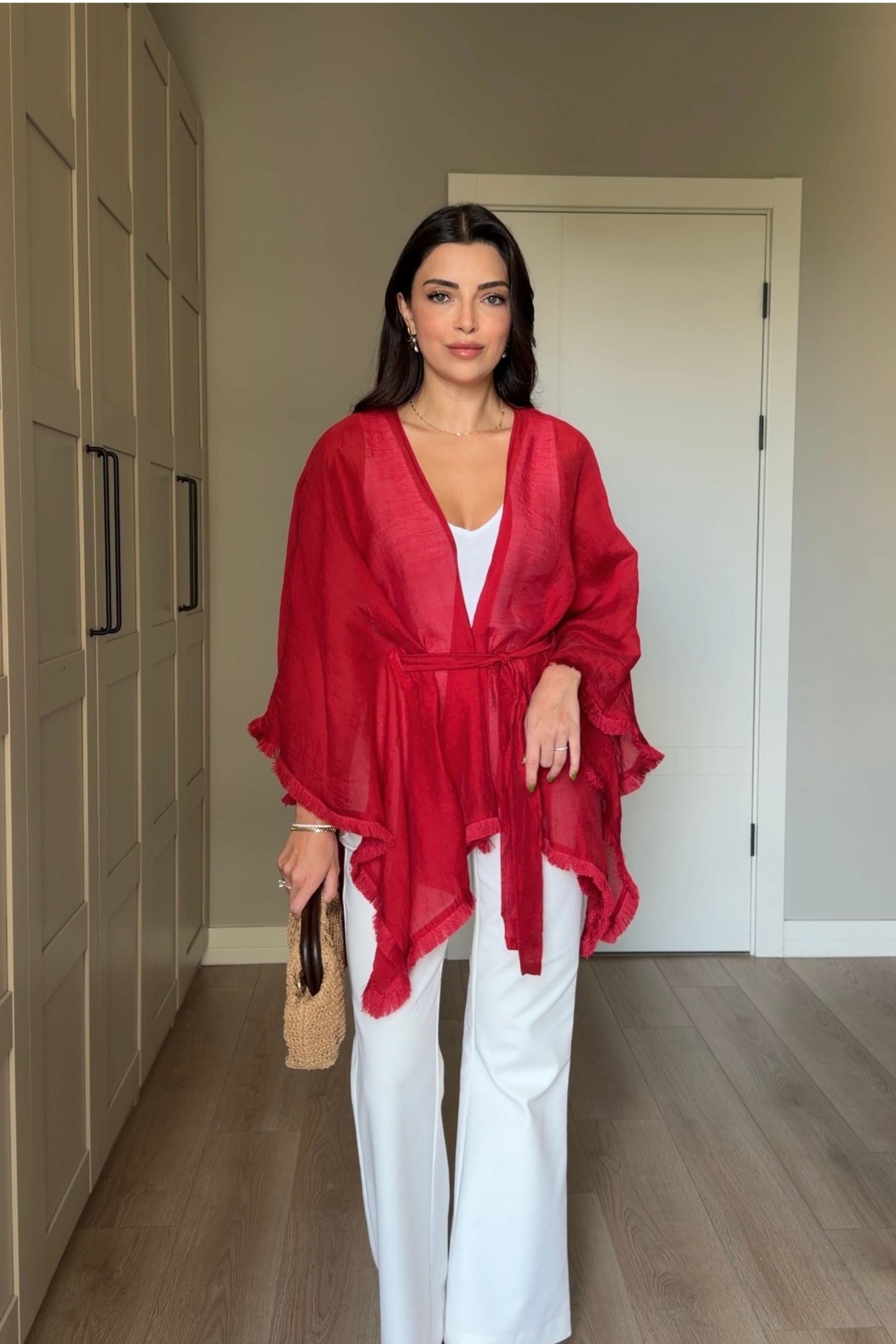 Glow Kırmızı Kuşaklı Kimono