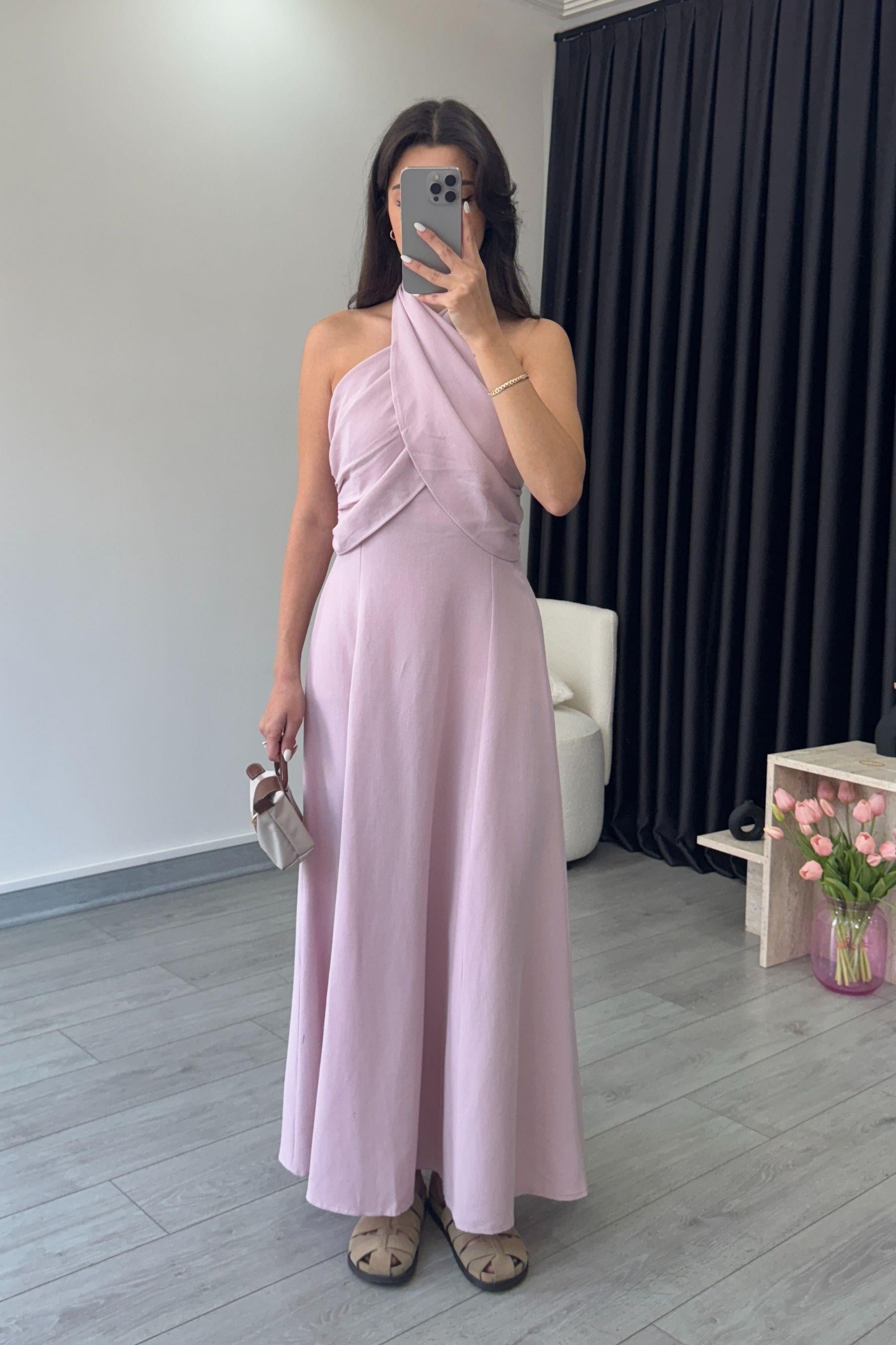 Holy Pembe Bağlama Detay Kruvaze Elbise