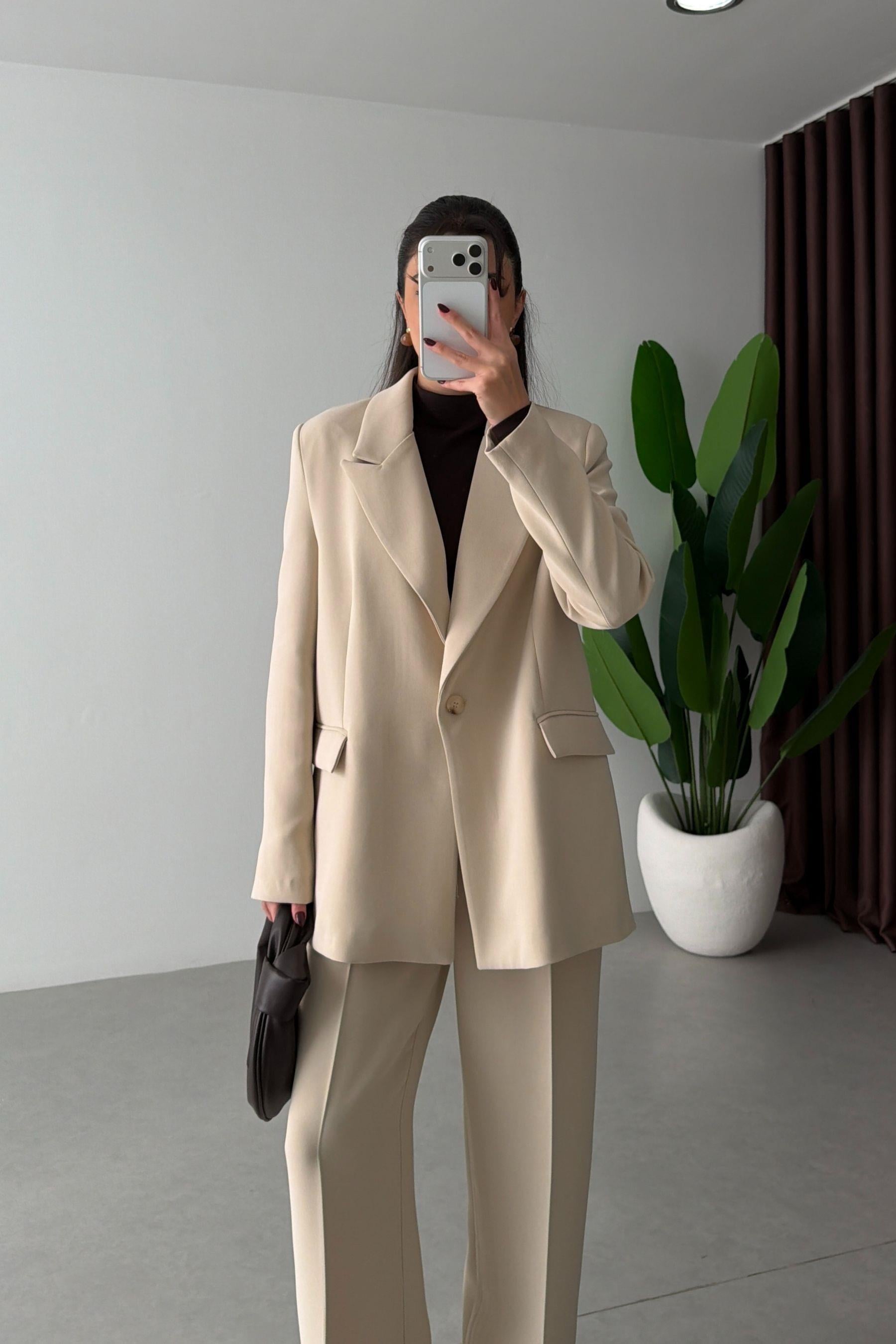 Jove Taş Oversize Krep Kumaş Blazer