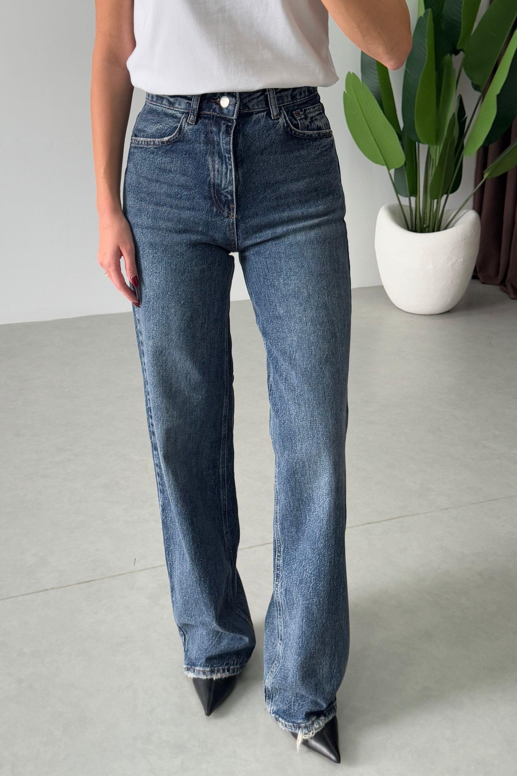 Karlin Mavi Yıkamalı Wide Leg Jean